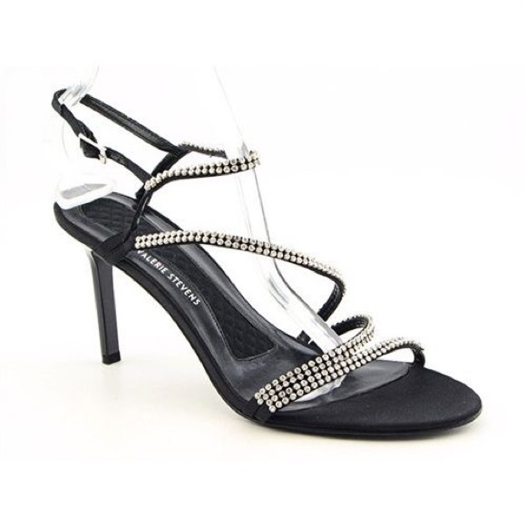 Valerie Stevens Shoes - Strappy High Heels Lined in Rhinestones Sz 7.5